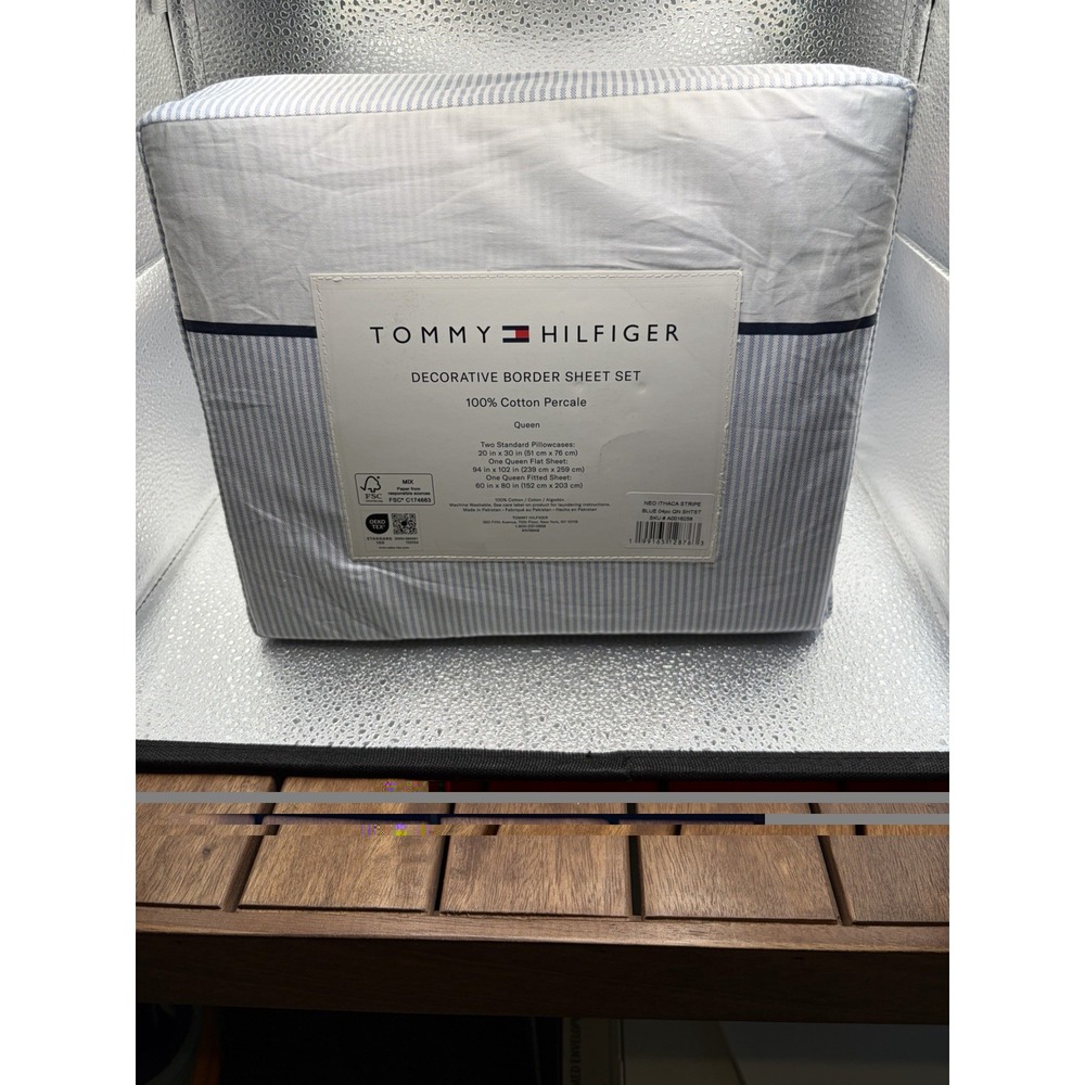 NEW 4pc Tommy Hilfiger Queen Sheet Set ITHACA STRIPE Blue & White